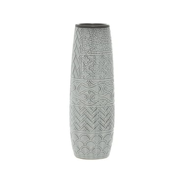 CosmoLiving by Cosmopolitan 74687 Wide Round Matte Black Porcelain Vase with Metallic Gold Rim & Ridged Texture 5” x 7” 